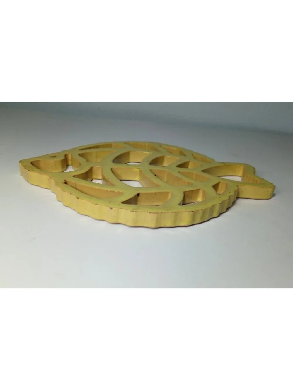 Handmade Terracotta Clay Art Pottery Openwork Fish Trivet Decor Yellow Coastal